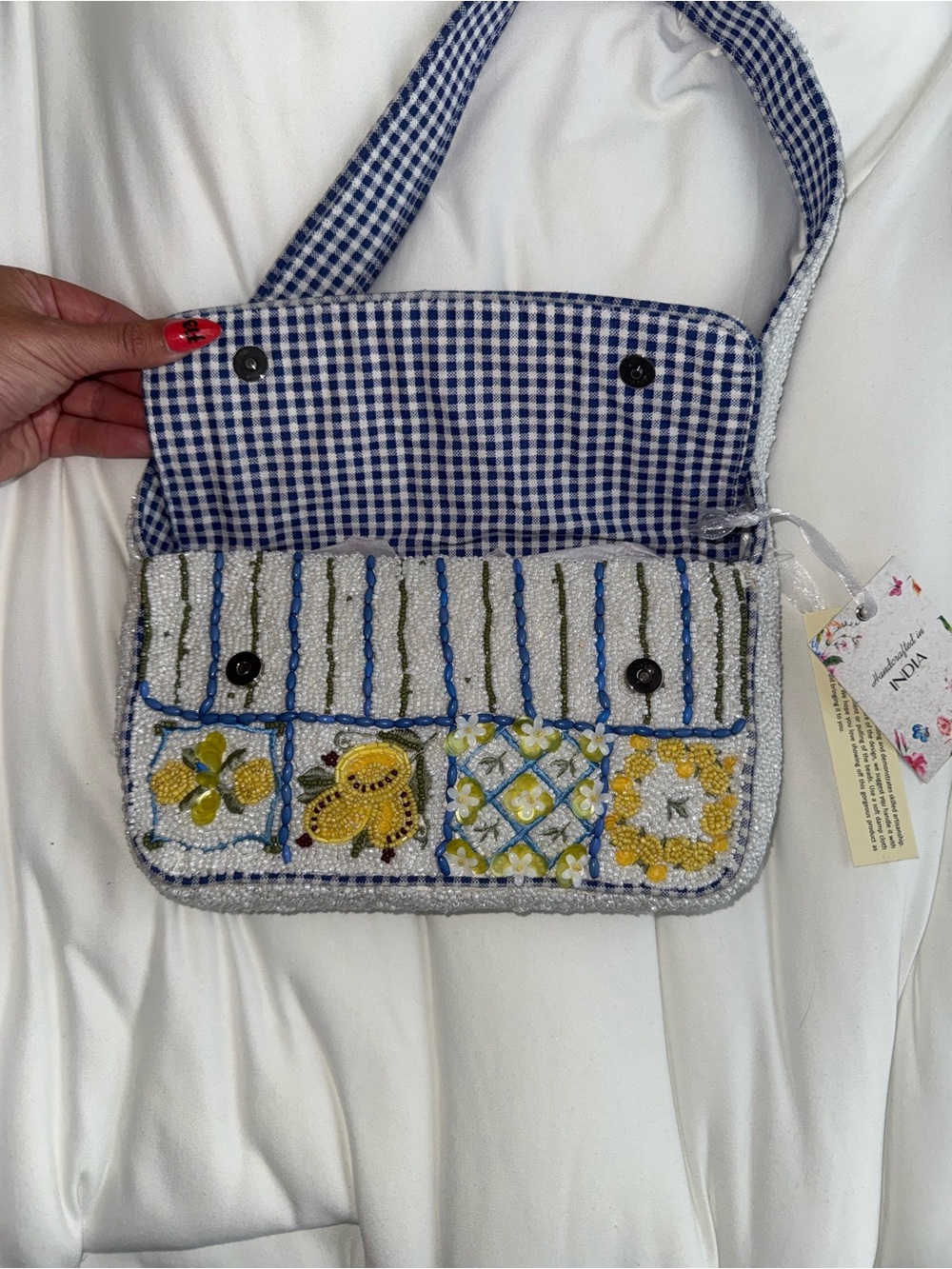 Lemon and Flower Beaded Shoulder Bag Handmade in India New with Tags - Picture 10 of 14